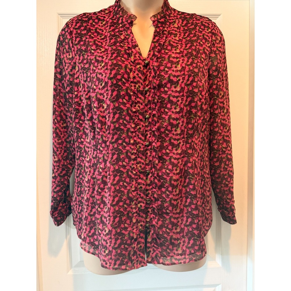 Coldwater Creek Top 1X Ditzy Floral Whimsigoth Button Up Fairy Sheer